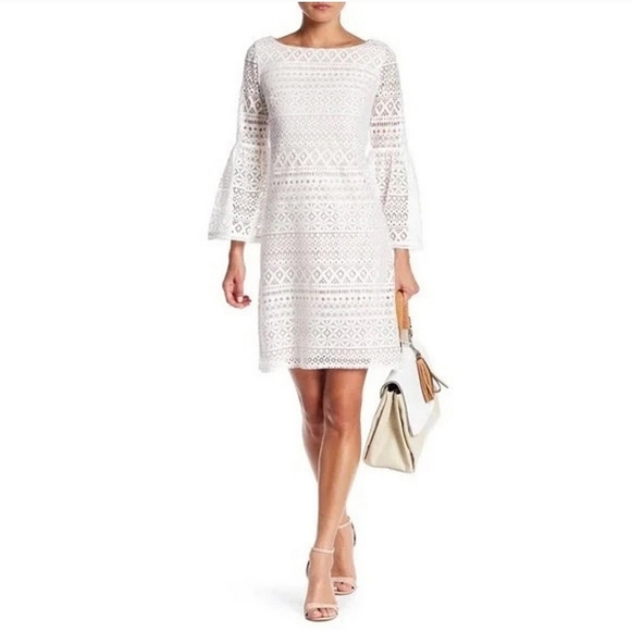 Eliza J White Dress Eliza J White Lace Dress Size Illusion Sheath Ivory Knee Length Eliza J White Dress Eliza J White Lace Dress Size Illusion Sheath Ivory Knee Length